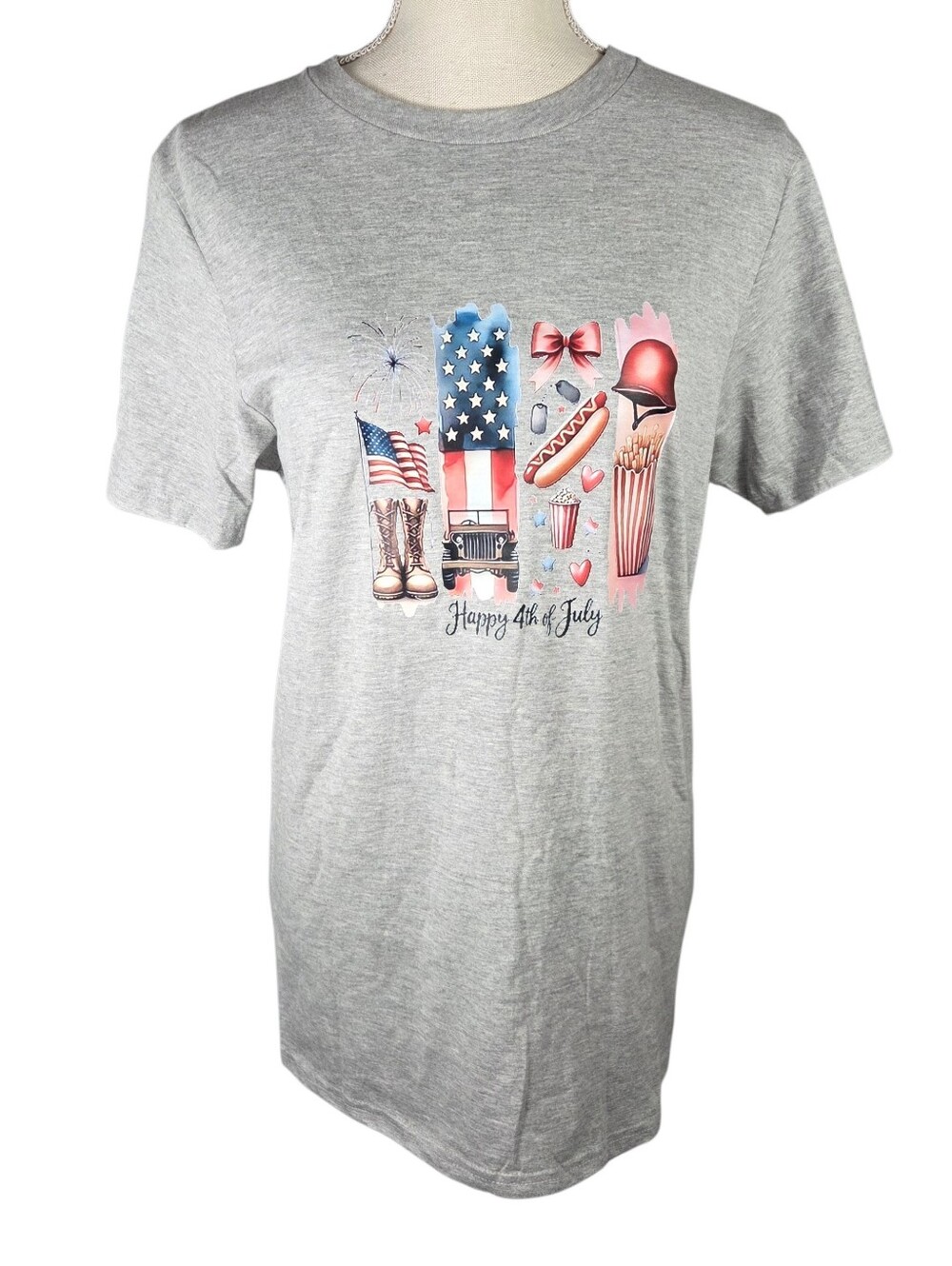 🔥4/$20 Goodfellow 4th Of July T-Shirt Womens Small -Gray -Short Sleeve -Patriot